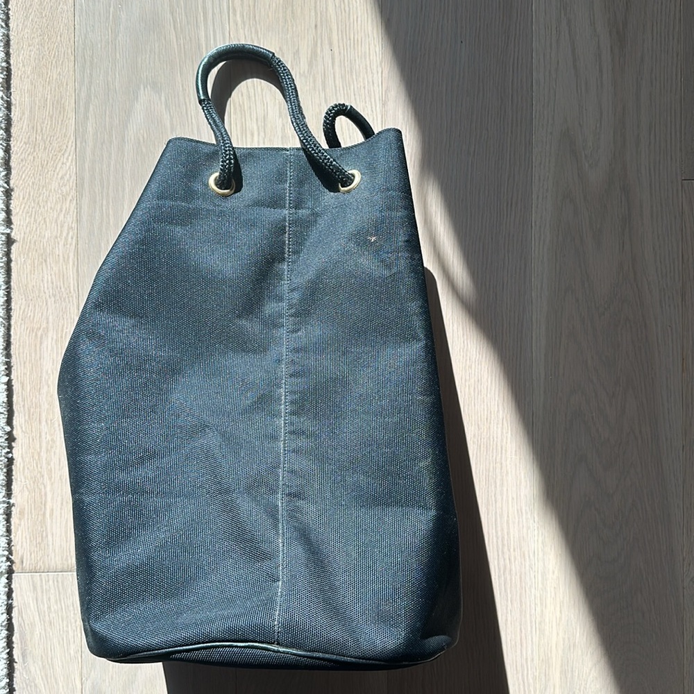 Longchamp Large Black Bucket Canvas Bag with Sturdy Woven and Leather Handles - Picture 6 of 6